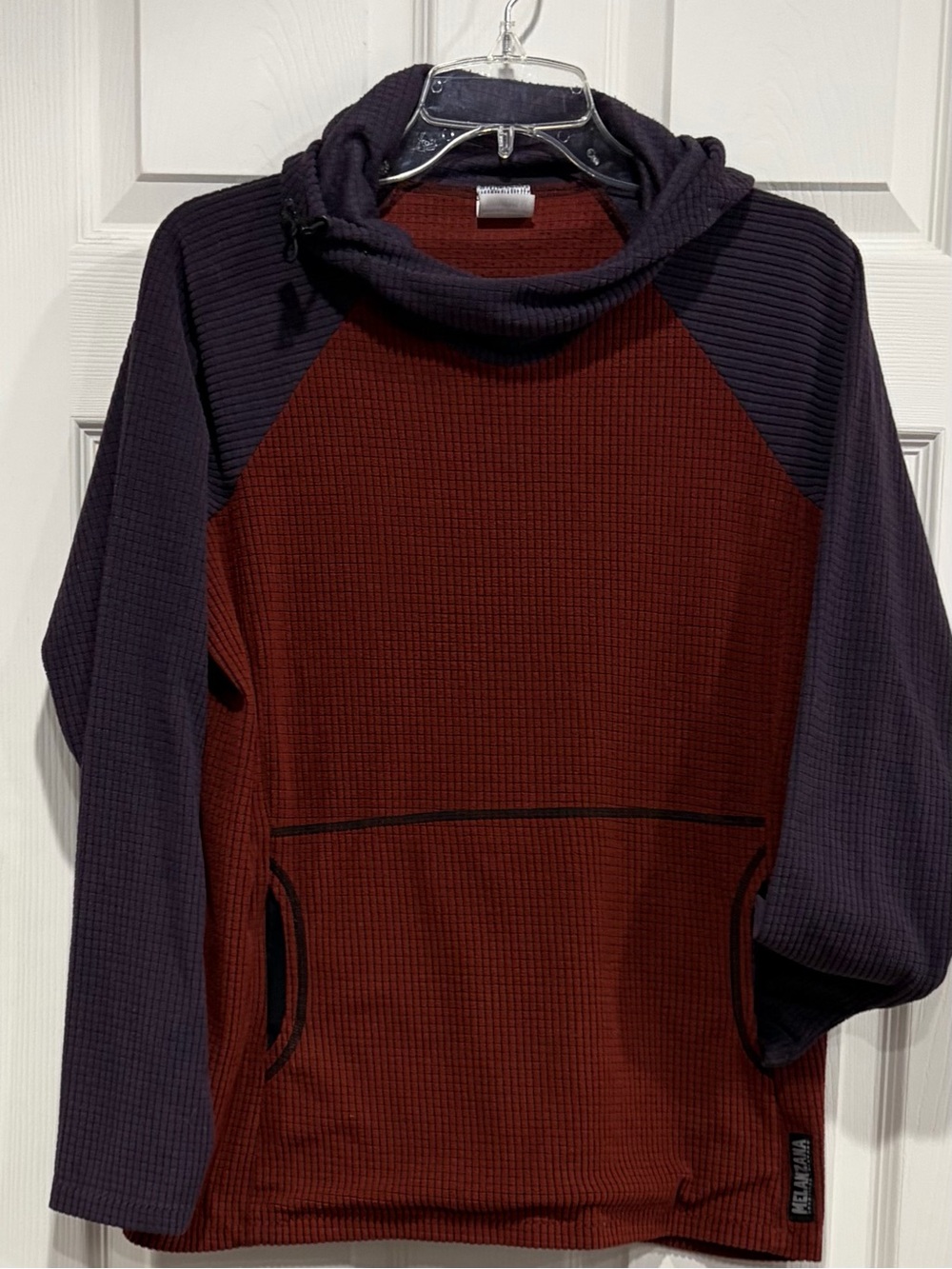 Melanzana Women’s Medium Micro Grid Hoodie Rust Purple Jacket GUC Microgrid